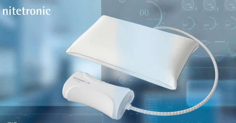 Nitetronic Z1 Smart Anti-Snore Pillow with control device, designed to reduce snoring and improve sleep quality.
