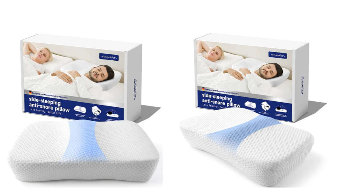 Nitetronic Z10 Side-Sleeping Anti-Snore Pillow with packaging, designed to reduce snoring for improved sleep quality.