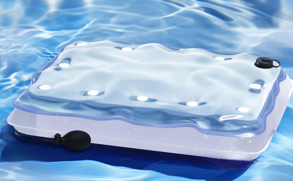 Nitetronic F2 water and air pillow showing its water chamber and manual air bulb