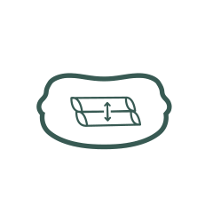 Illustration of a pillow with an adjustable height feature depicted by arrows pointing up and down.