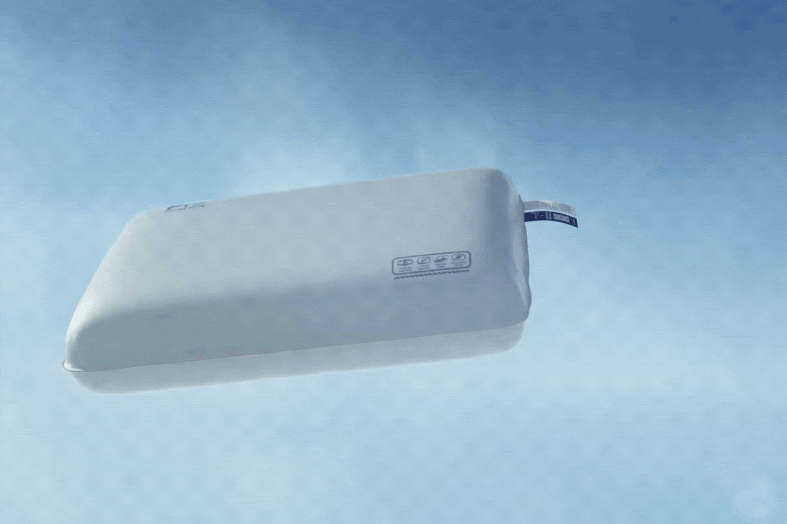 Memory foam pillow in the sky, illustrating comfort and support.