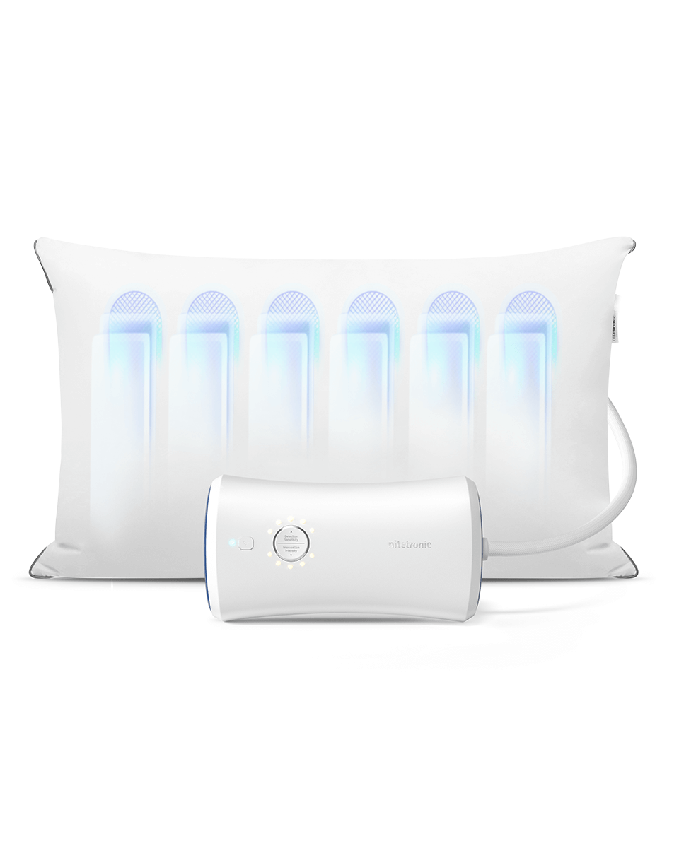 Nitetronic Z6 Smart Anti-Snore Pillow with sensors and adjustable height, proven to reduce snoring. Includes memory foam pads.