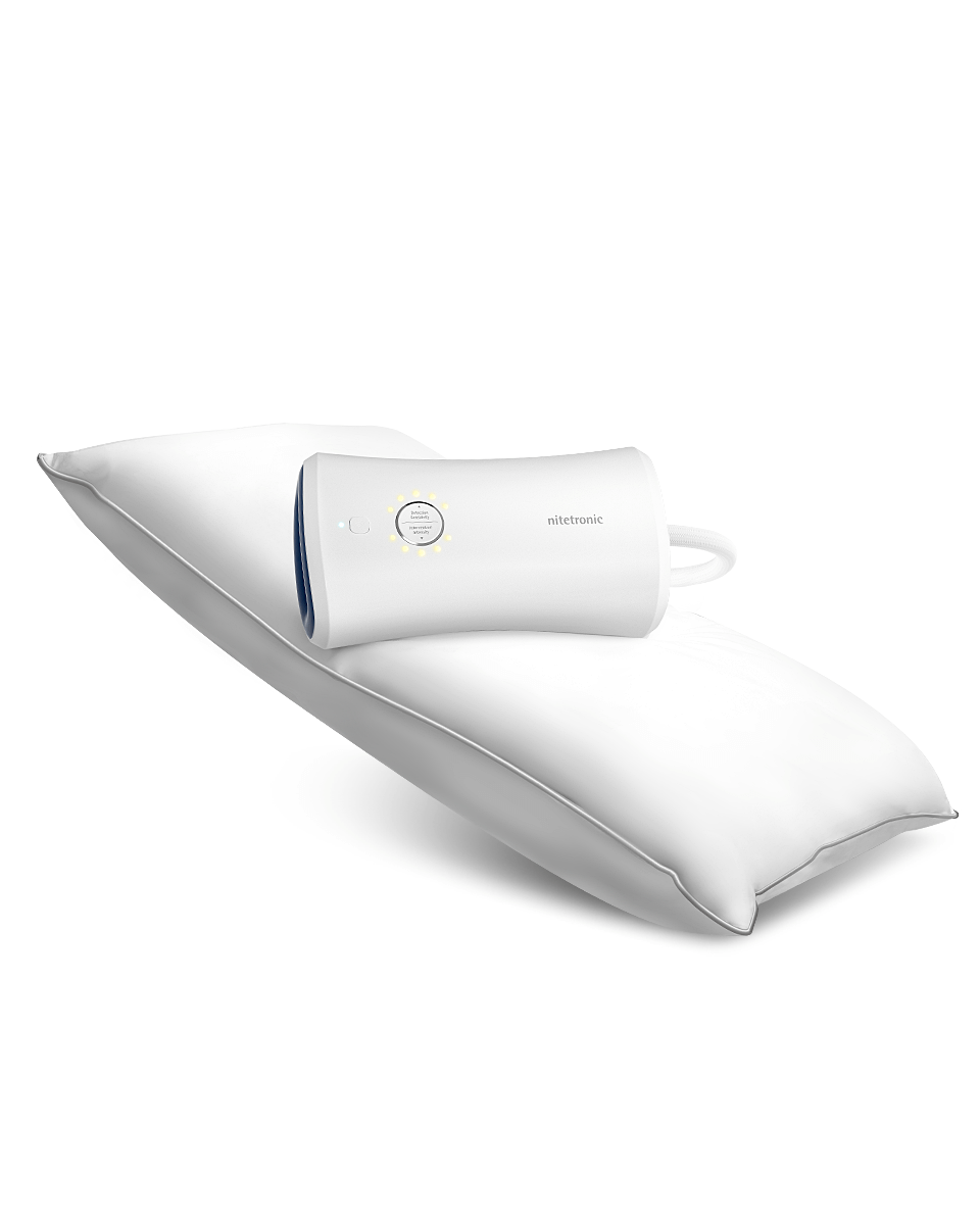 Nitetronic Z6 Smart Anti-Snore Pillow with MEMS sensors, adjustable height, and memory foam pads.