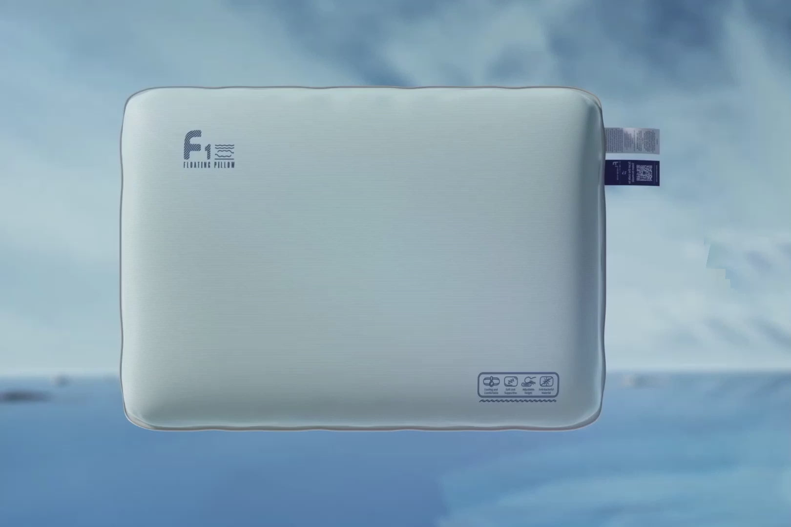 Nitetronic F1 Floating Pillow with air-water tech for cool sleep, featuring adjustable height and AI lullabies for neck support.